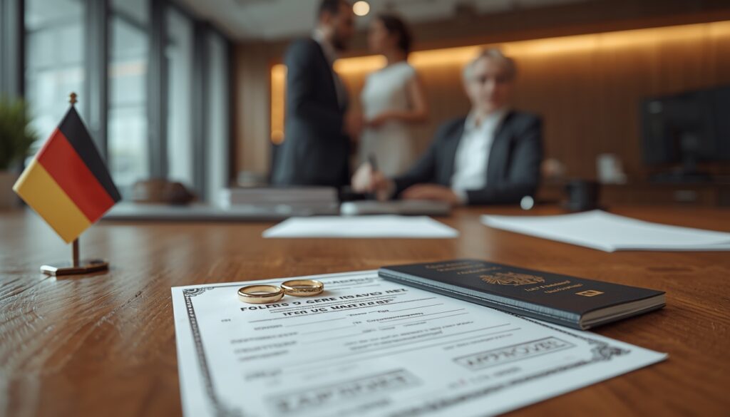 Foreign marriage certificate being reviewed by German authorities for legal recognition in Germany.